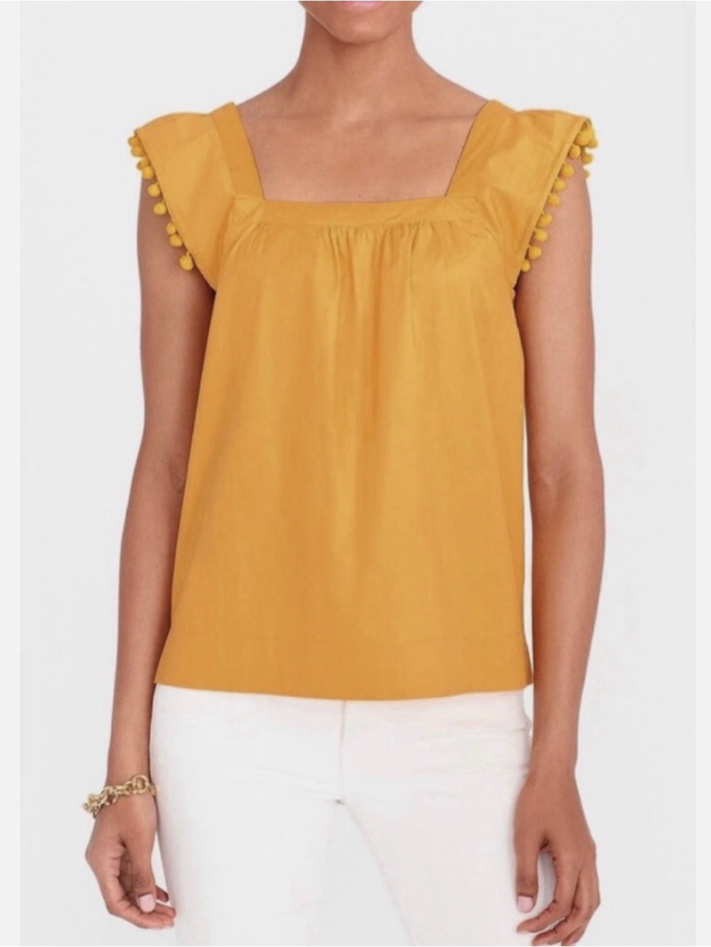 J. Crew Mustard Square-Neck Pom Pom Flutter Tank - Picture 1 of 5